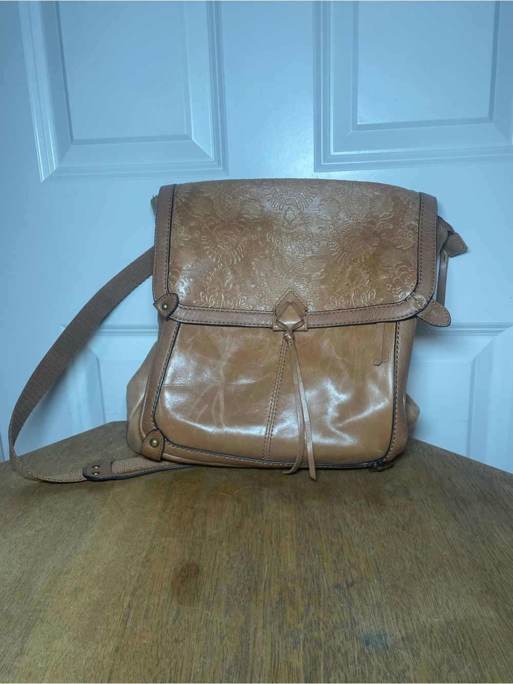 The Sak Leather Backpack Purse Brown Embossed Convertible Crossbody Boho